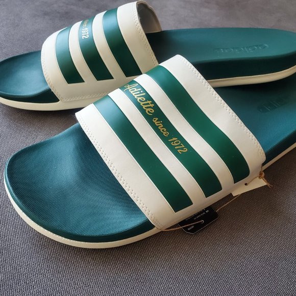 NEW Adidas Men Sandals Size 18 Adilette Green Cream Golden - Picture 3 of 5